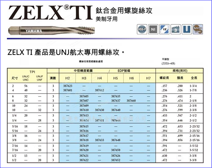 鈦合金用螺旋絲攻